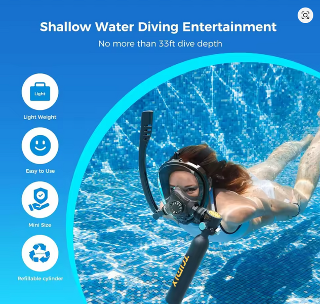 Маска "AquaDive Sku1" &mdash; комплект для подводного плавания с баллоном и насосом Sku1 фото