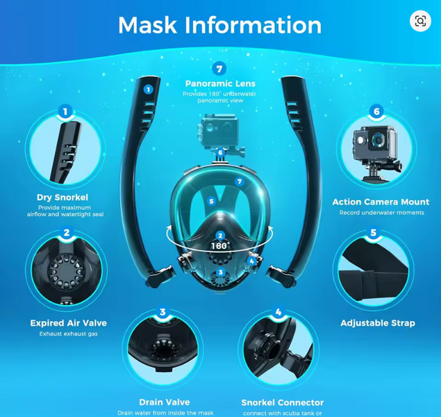 Маска "AquaDive Sku1" &mdash; комплект для подводного плавания с баллоном и насосом Sku1 фото