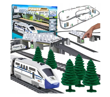 Игровой железнодорожный набор Железная дорога Поезд Power Train World с большим треком 170&times;98 см, мост, станции, 3 вагона, 86 деталей 2181 фото